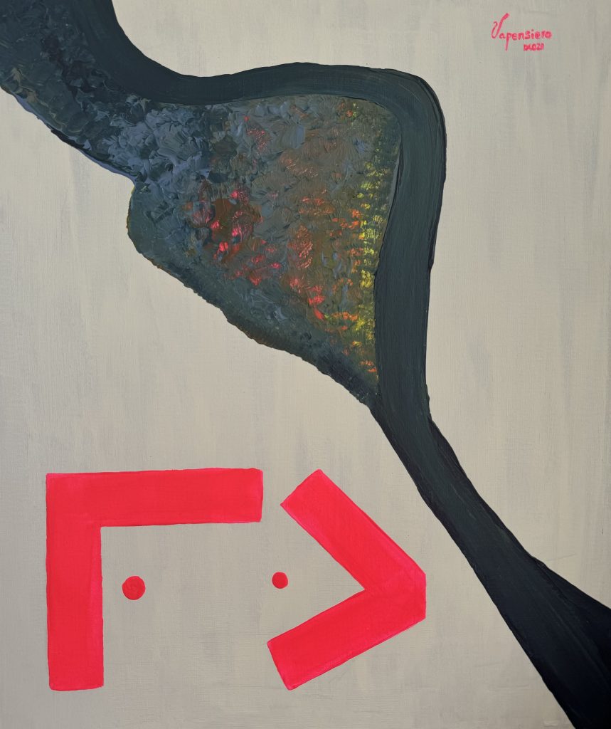 Blue Neon Cœur 2  abstract painting by Paula Vapensiero exploring chaos and perfection, acrylic on board, Vapensiero alphabet